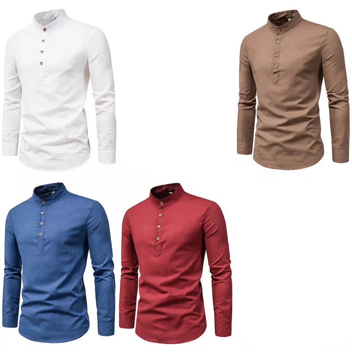 Men's Linen Shirt Stand-Up Collar Breathable Fabric