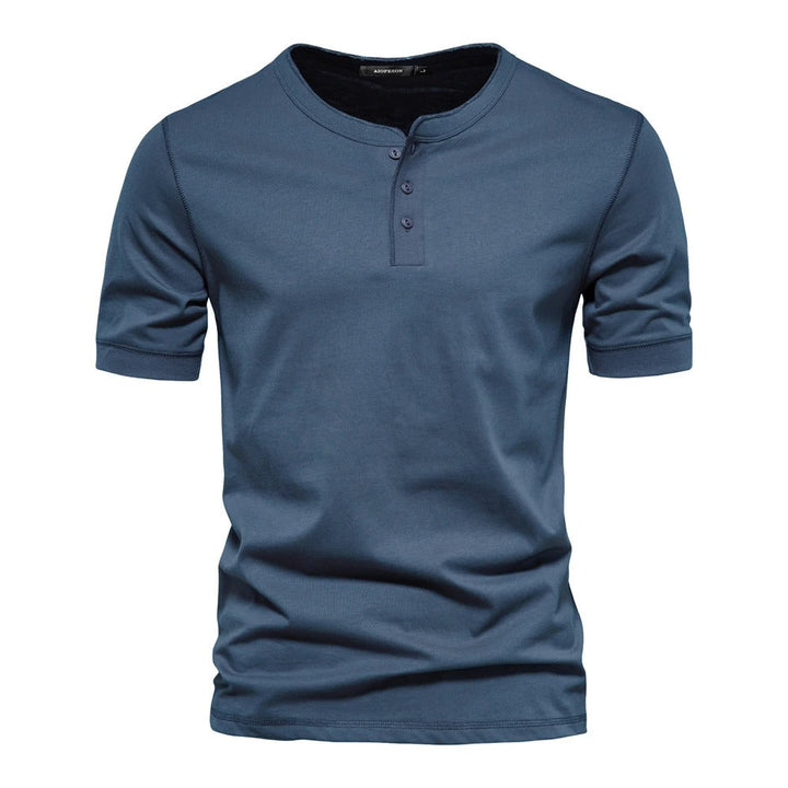 Men's Slim Fit Crew Neck Henley Shirt Cotton Blend Navy Blue