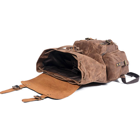 Waxed Canvas Leather Adventurer Backpack Brown
