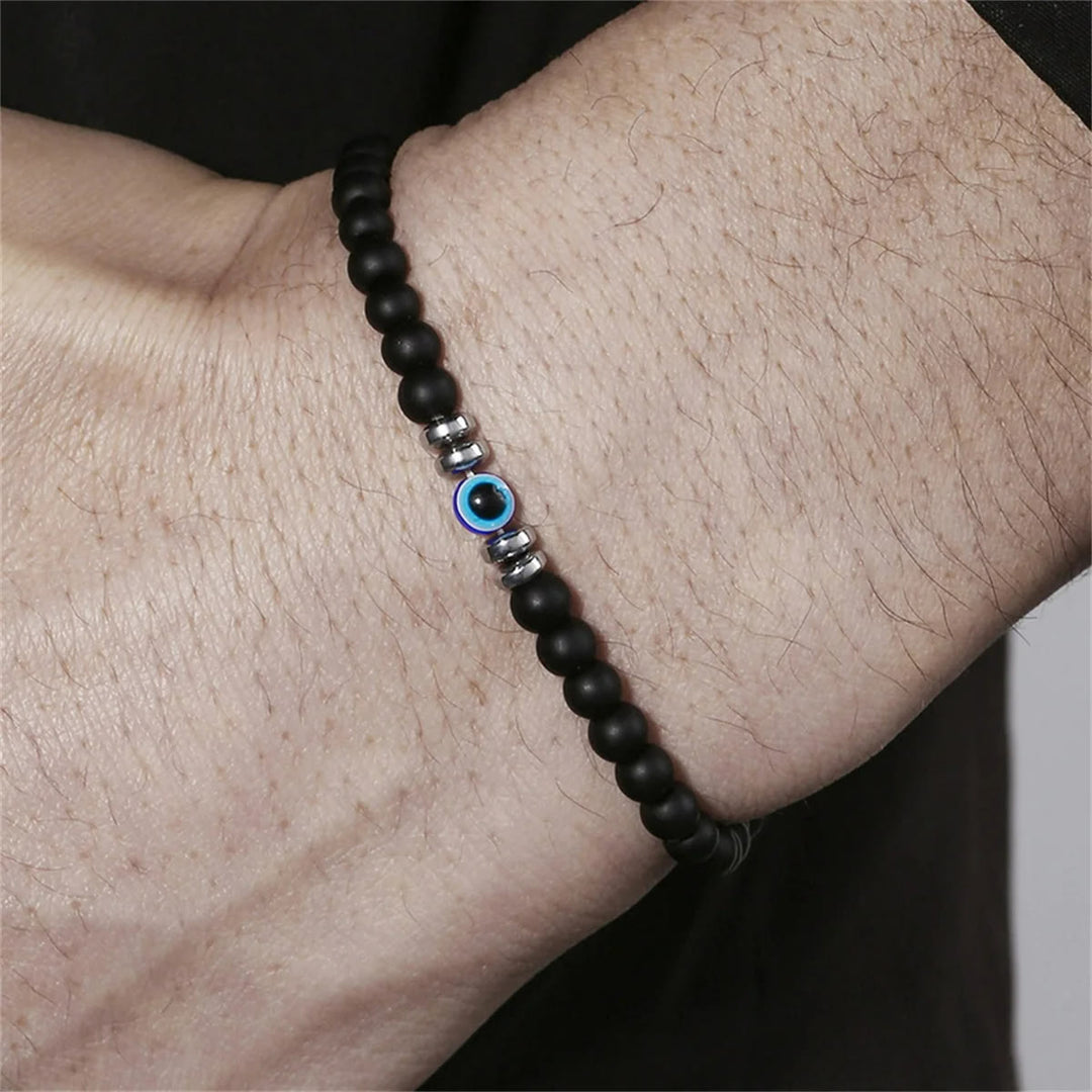Men's Natural Stone Evil Eye Beaded Bracelet