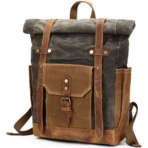 Vintage Waterproof Canvas Roll-Top Backpack