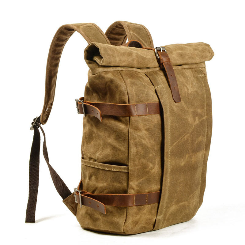 Canvas Roll-Top Vintage Motorcycle Backpack Mens