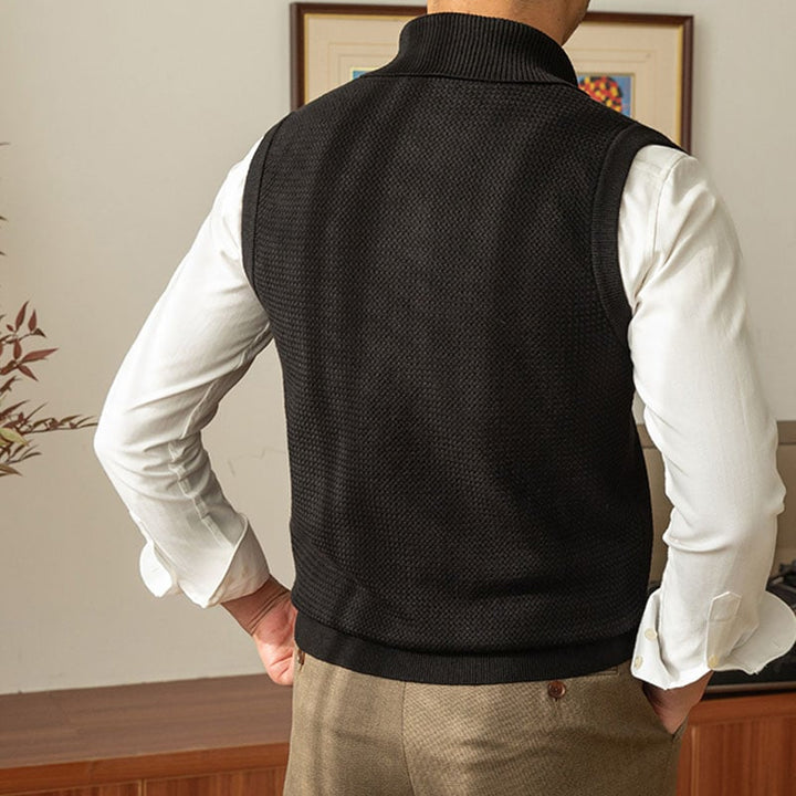 Men's Wool Knit V Neck Vest Solid Pattern