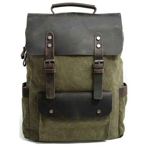 Vintage Canvas and Leather Backpack Khaki