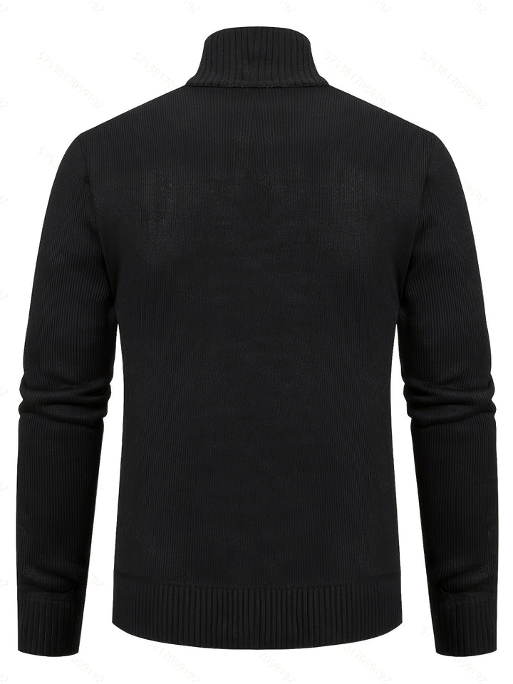 Close-up of the textured knit fabric on a men's cardigan