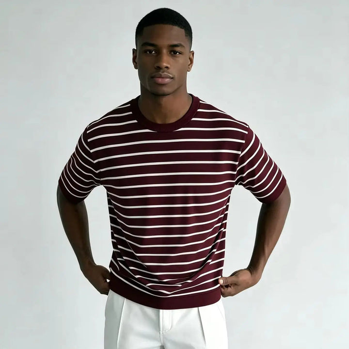 Men's Striped Knit Crew Neck T-Shirt Claret