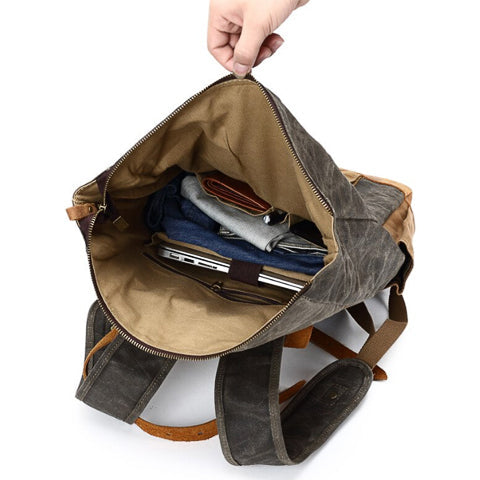 Vintage Waterproof Canvas Roll-Top Backpack
