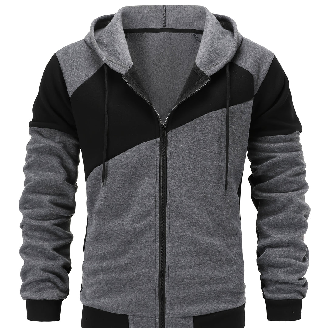 Full view of the men's gradient zip-up hooded jacket