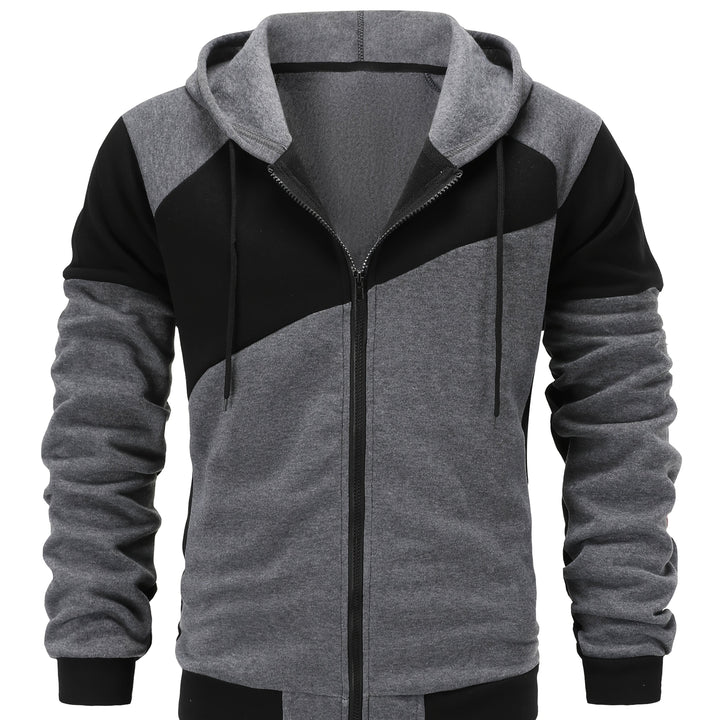 Full view of the men's gradient zip-up hooded jacket