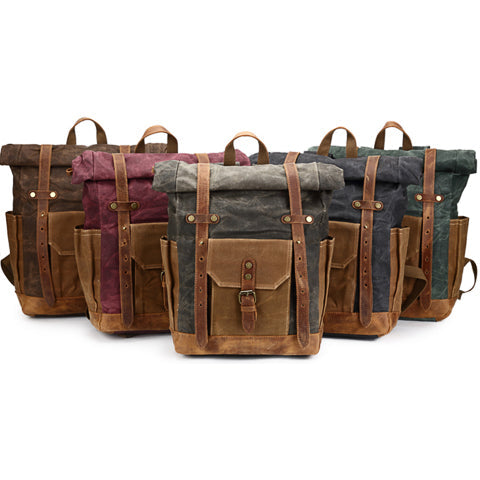 Vintage Waterproof Canvas Roll-Top Backpack
