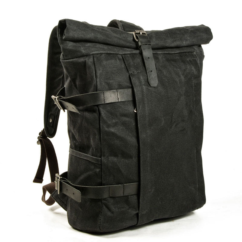 Canvas Roll-Top Vintage Motorcycle Backpack Mens