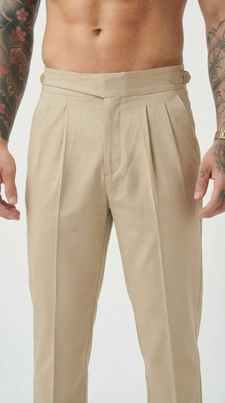 High-Waist Tailored Cottonsilk Trousers Cream