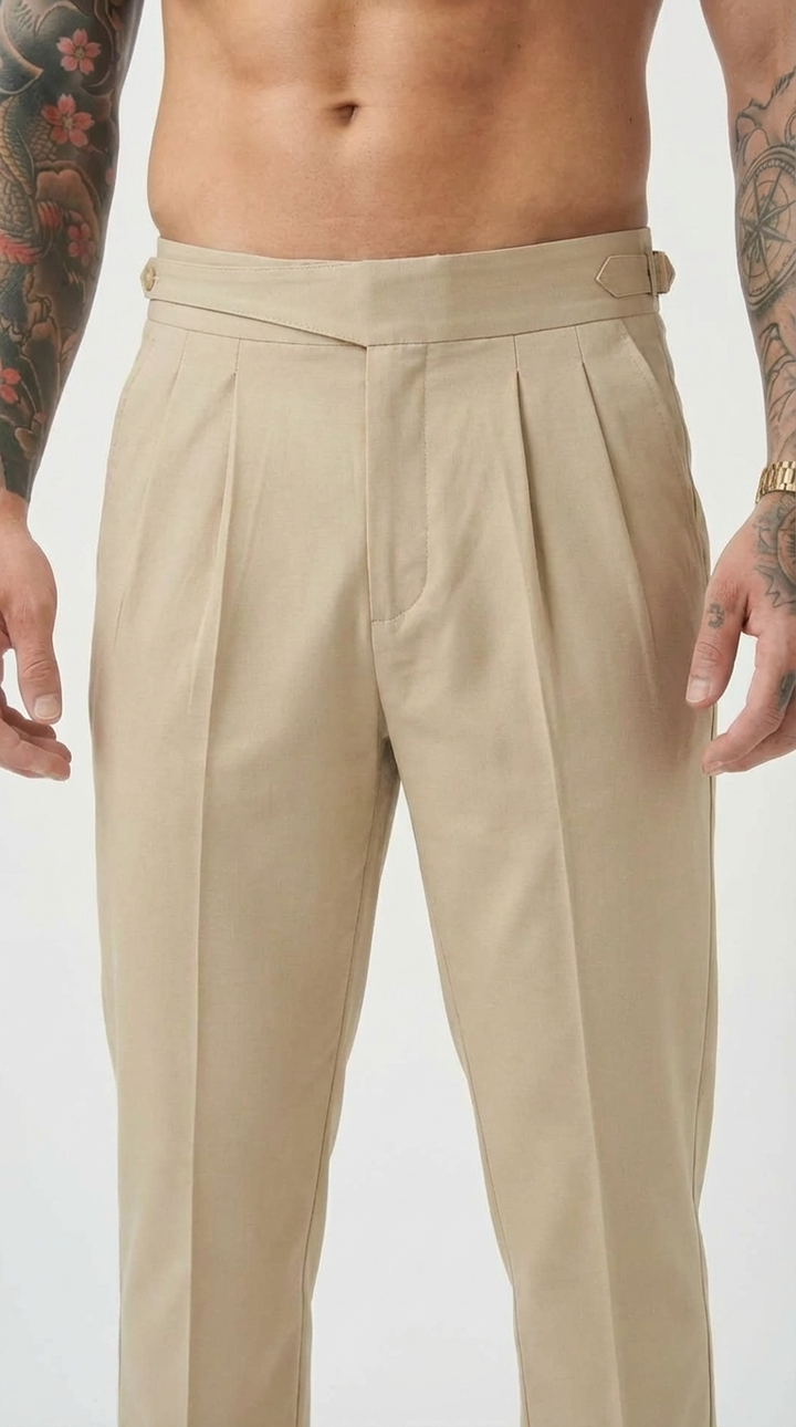 High-Waist Tailored Cottonsilk Trousers Cream