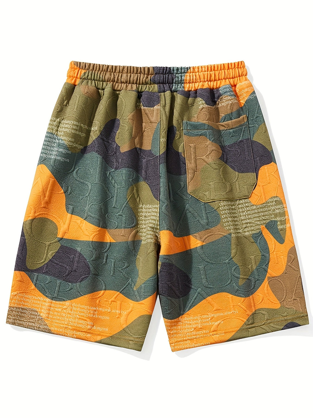 Full-length view of men's camo relaxed fit shorts from another angle