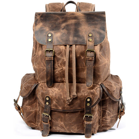 Waxed Canvas Leather Adventurer Backpack Brown