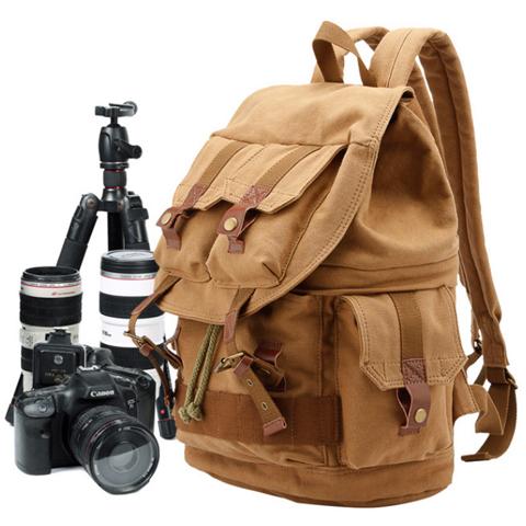 Waterproof Canvas Camera Backpack Vintage Rugged Style