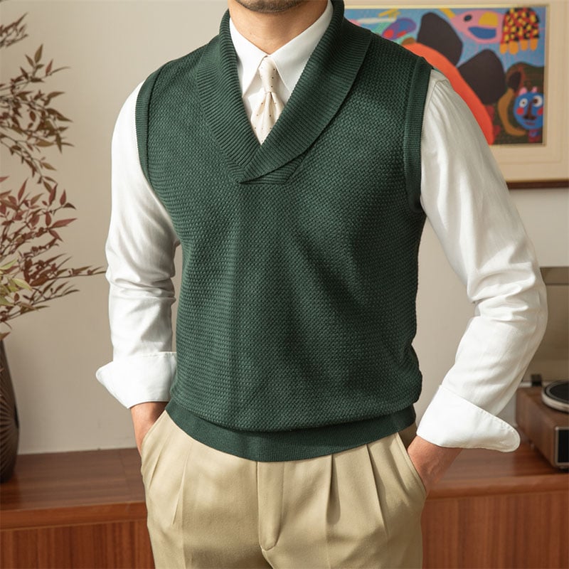 Men's Wool Knit V Neck Vest Solid Pattern