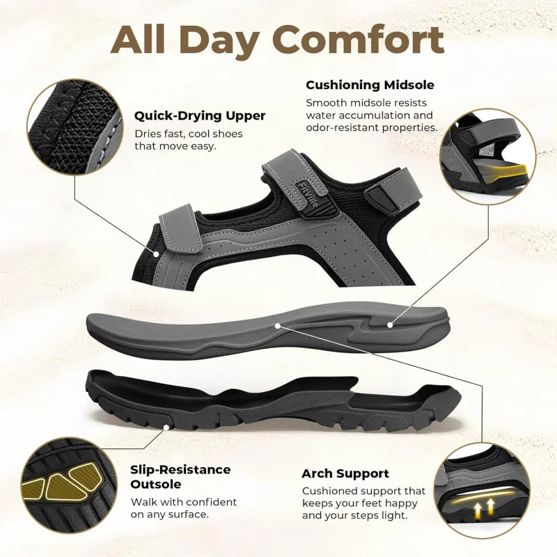 Men's Wide Toe Box Walking Sandals Synthetic Leather