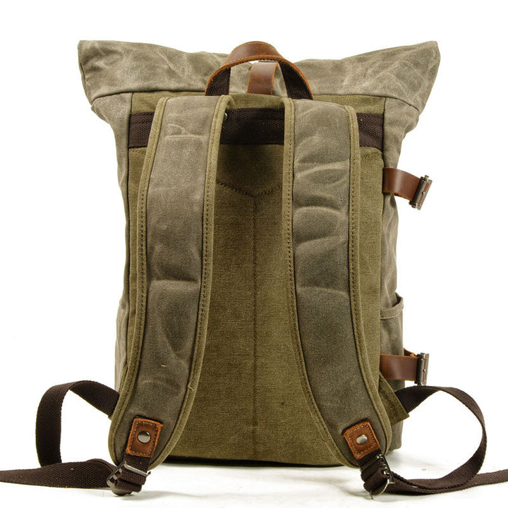 Canvas Roll-Top Vintage Motorcycle Backpack Mens