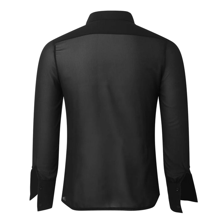 Men's Slim Fit Mesh Long Sleeve Button-Down Shirt Black