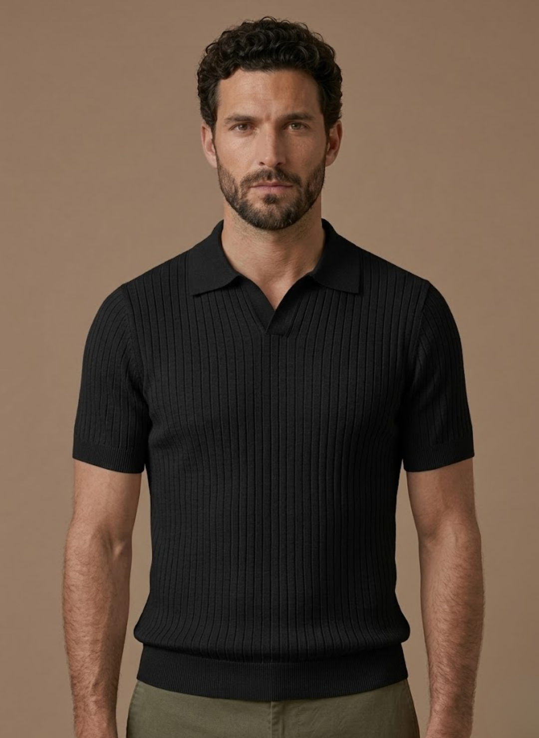 Men's Lightweight Ribbed Knit Polo Shirt