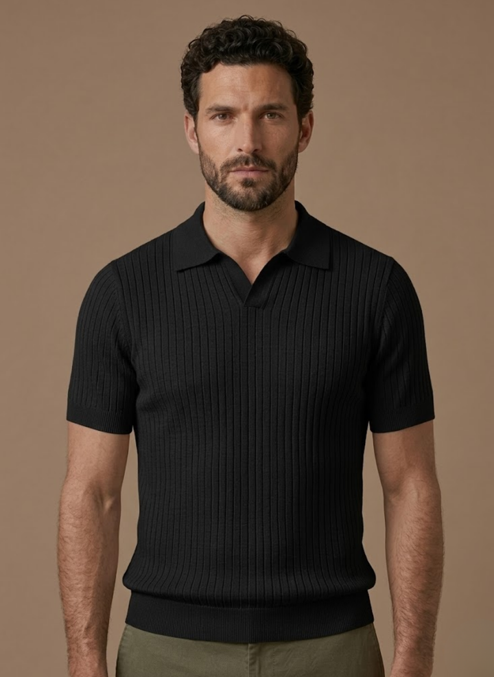 Men's Lightweight Ribbed Knit Polo Shirt