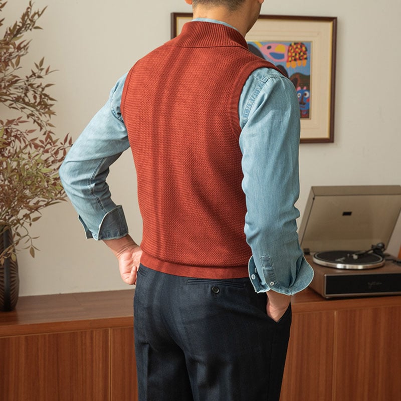 Men's Wool Knit V Neck Vest Solid Pattern