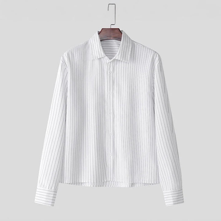 Men's Striped Breathable Loose Fit Long Sleeve Shirt White