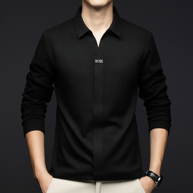 Men's Tailored Fit Textured Polyester Long-Sleeve Shirt