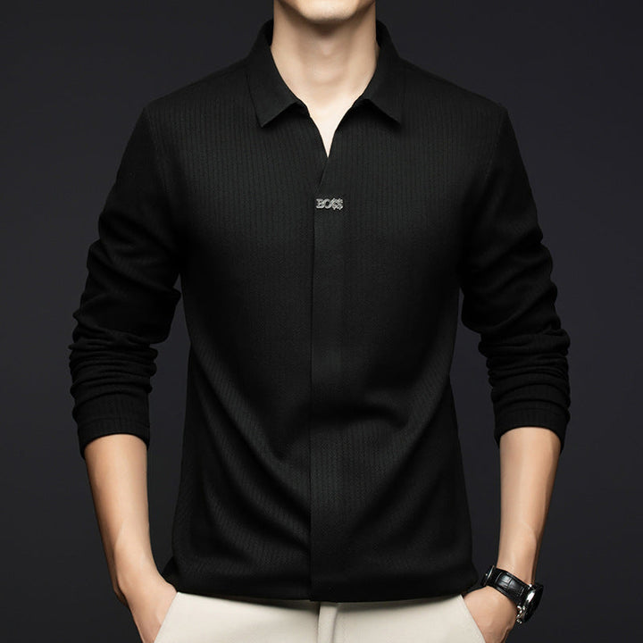 Men's Tailored Fit Textured Polyester Long-Sleeve Shirt