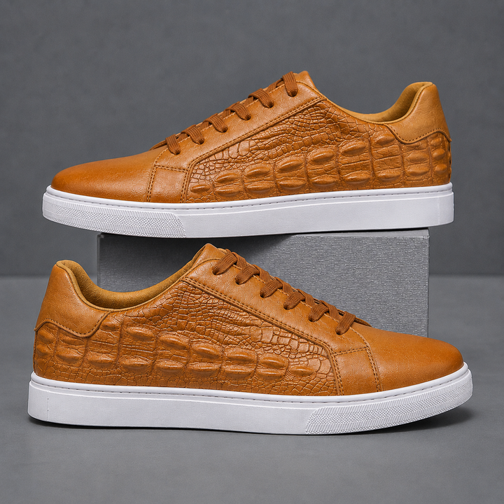 Men's textured genuine leather court sneakers shown from the side