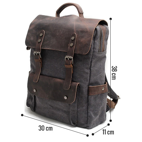 Vintage Canvas and Leather Backpack Khaki