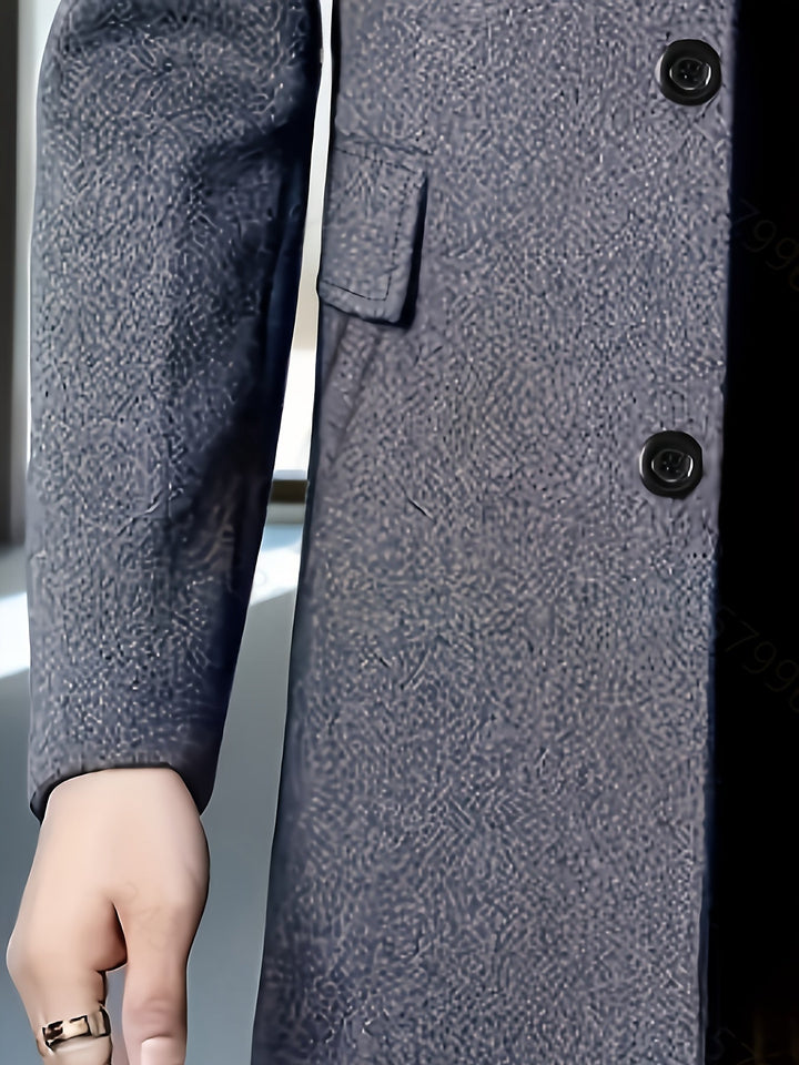 Back view of a men's single-breasted long coat