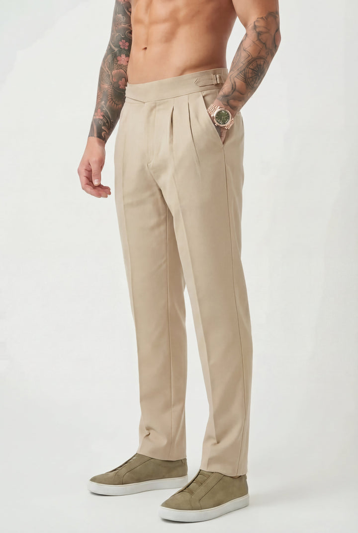 High-Waist Tailored Cottonsilk Trousers Cream