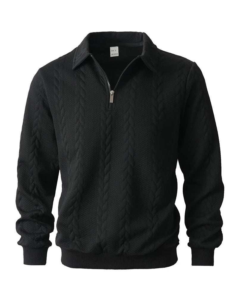 Side view showing the relaxed fit of the men's half-zip hoodie