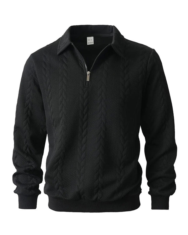 Side view showing the relaxed fit of the men's half-zip hoodie