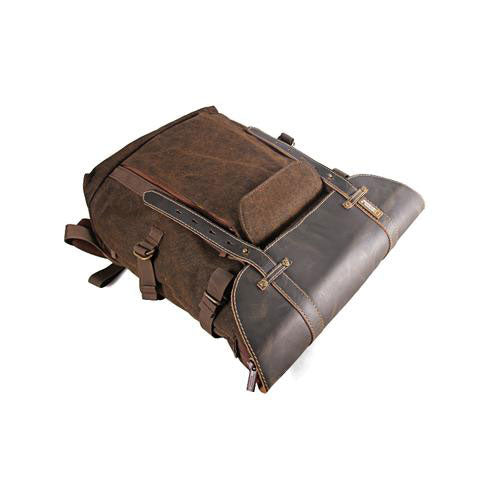 Canvas Leather Camera Backpack Vintage Khaki Green