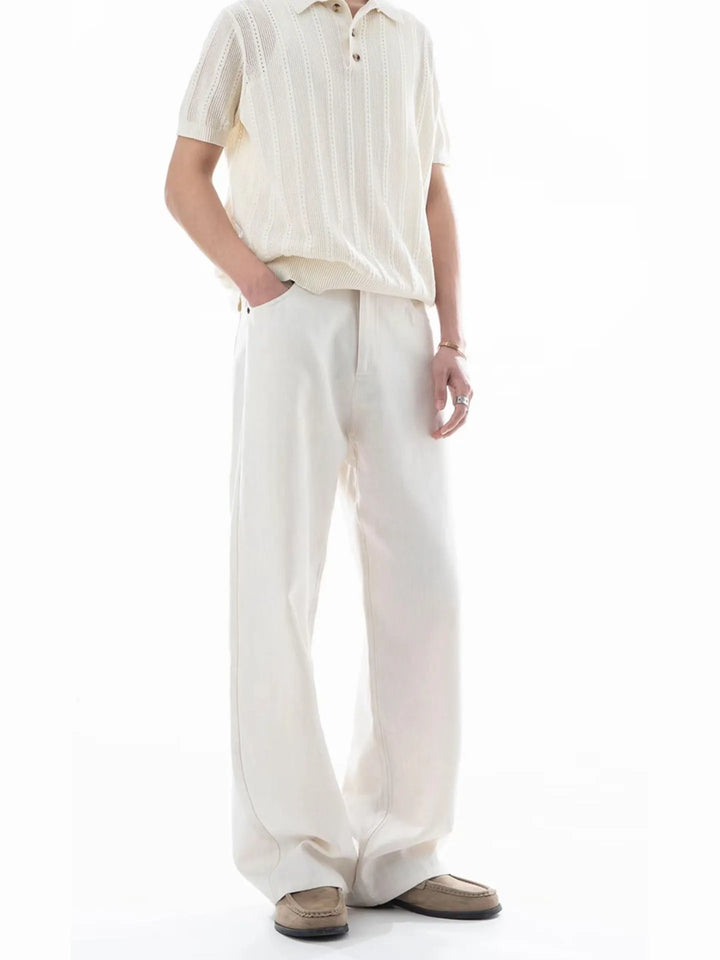Men's Linen Double Folded A-Line Straight Leg Trousers