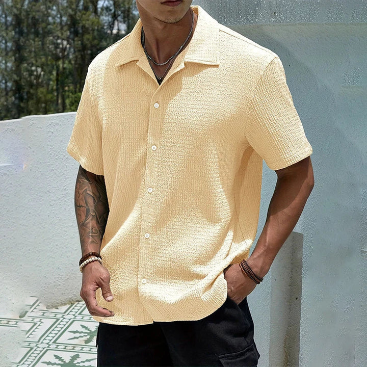 Men's Textured Cuban Collar Button-Front Shirt