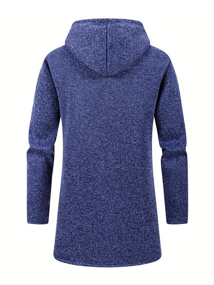 Front view of a men's hooded long coat