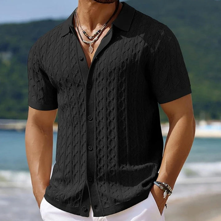 Structured Cable Knit Short-Sleeve Shirt