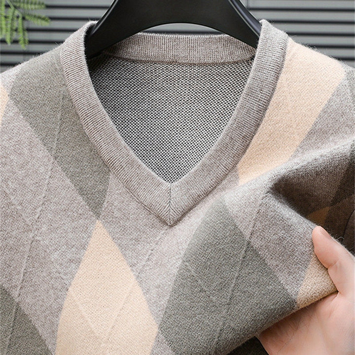 Men's Argyle V Neck Knit Jumper
