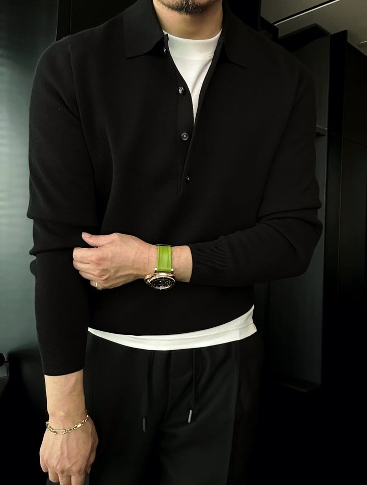 Men's Knitted Long Sleeve Polo Sweater