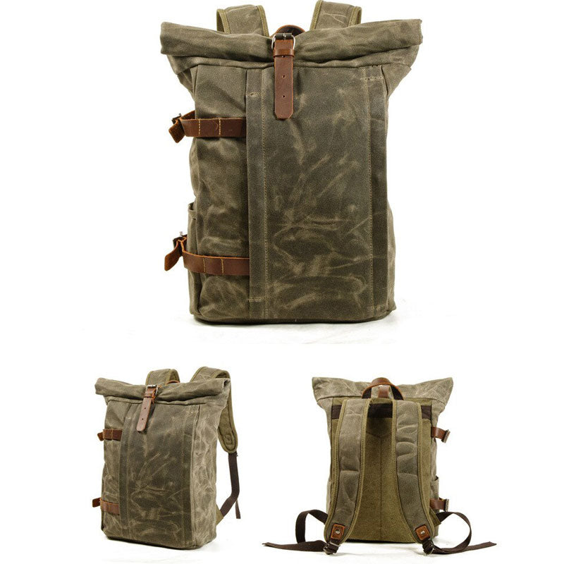 Canvas Roll-Top Vintage Motorcycle Backpack Mens