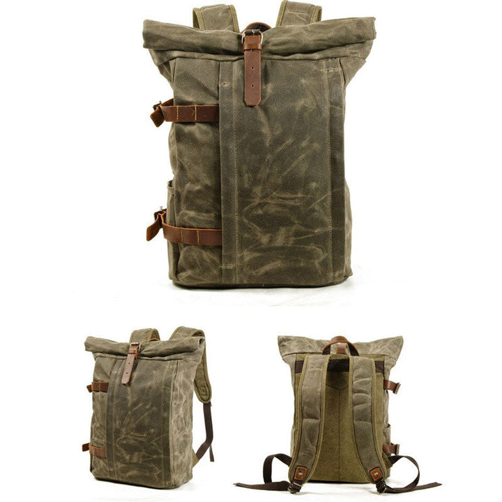 Canvas Roll-Top Vintage Motorcycle Backpack Mens