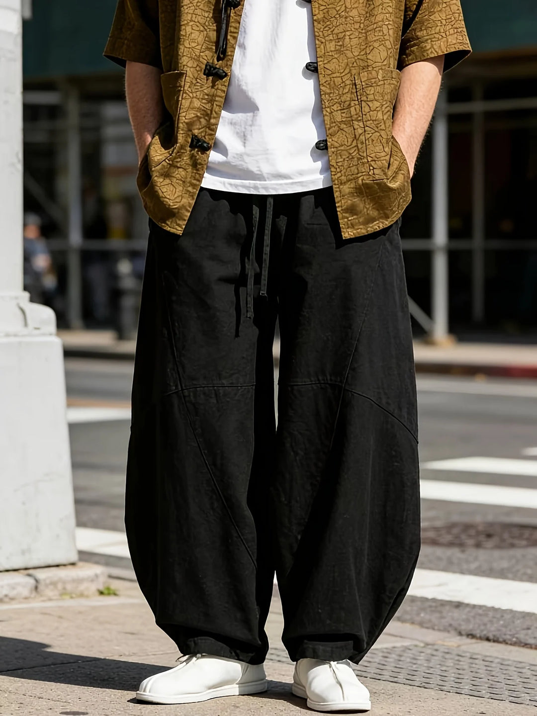 Men's Cotton Loose Fit Wide-Leg Pants