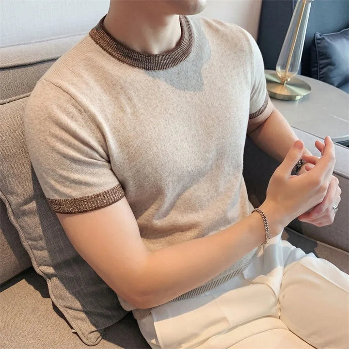 Men's Lyocell Linen Knitted Crew Neck T-Shirt Breathable