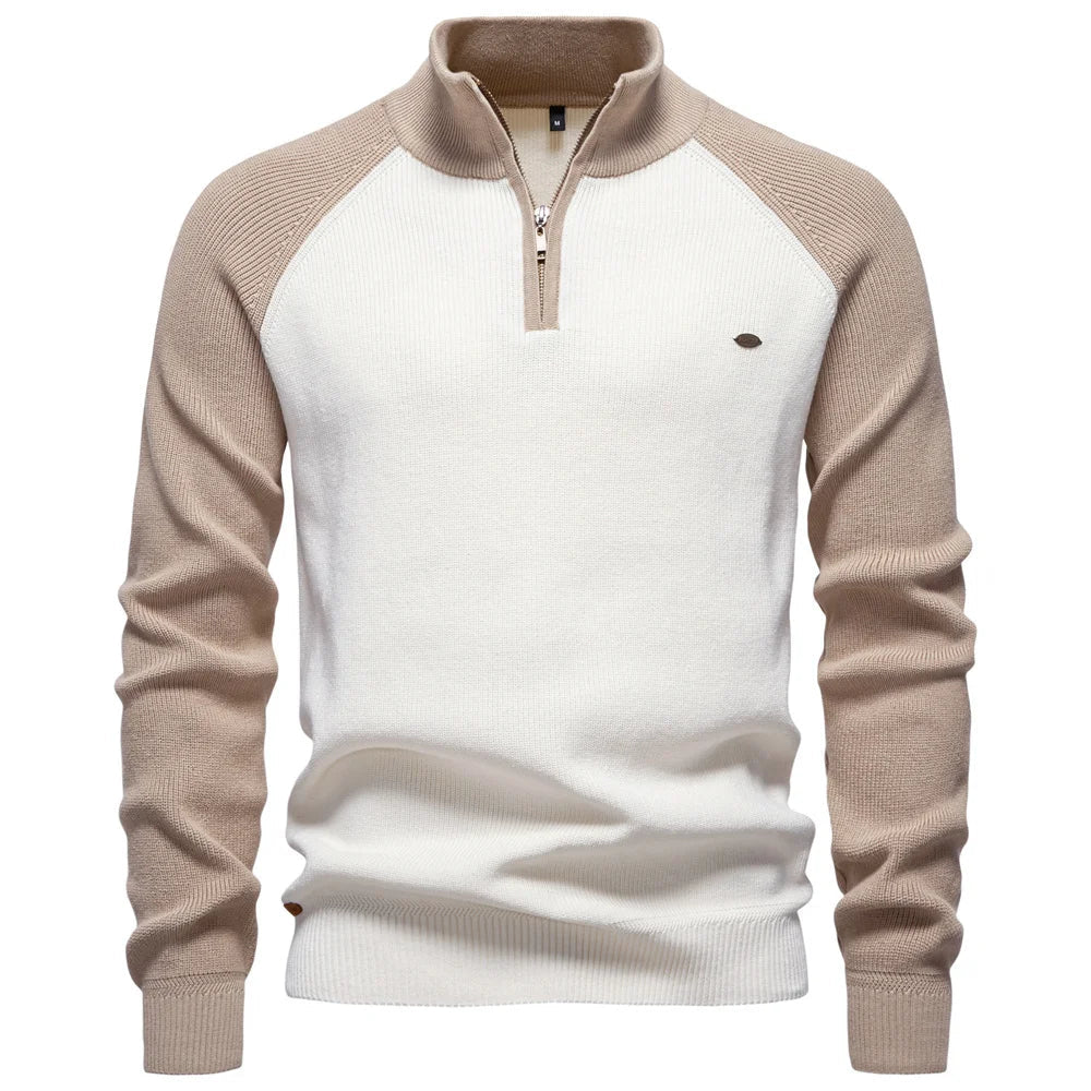 Men's Cotton Mock Neck Quarter Zip Pullover Sweater
