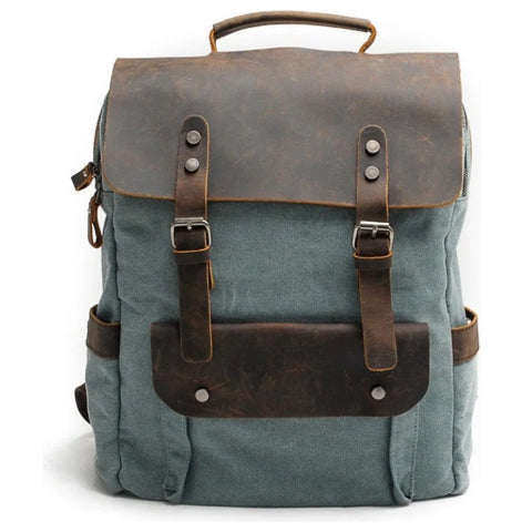 Vintage Canvas and Leather Backpack Khaki