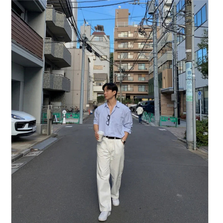 Oversized Striped Shirt Coat Long Sleeve Men Unisex Casual